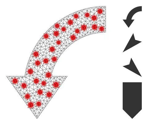 Polygonal Network Rotate Down Pictogram with Infection Elements Stockillustratie