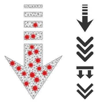Polygonal Network Send Down Icon with Virus Elements Ilustración de archivo