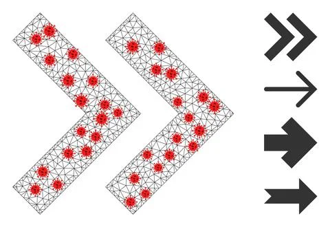 Polygonal Network Shift Right Icon with Coronavirus Nodes 库存插图