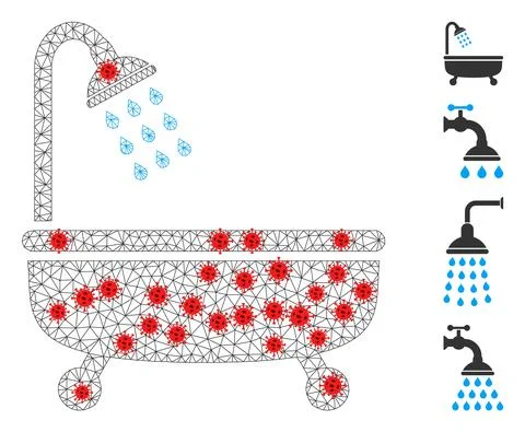 Polygonal Network Shower Bath Pictogram with Infection Elements Ilustración de archivo