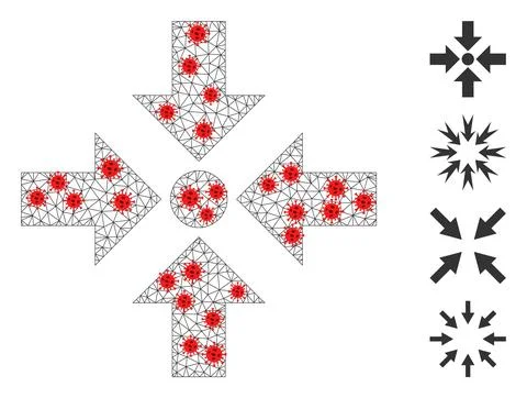 Polygonal Network Shrink Arrows Icon with Covid Elements Ilustración de archivo