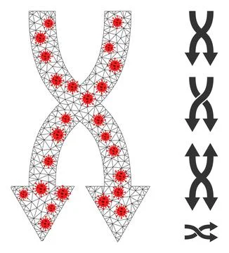 Polygonal Network Shuffle Arrows Down Pictogram with Infectious Nodes イラスト素材