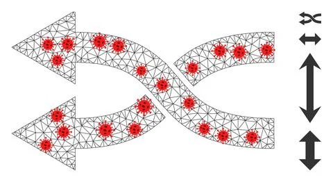Polygonal Network Shuffle Arrows Left Pictogram with Virus Nodes Stock Illustration