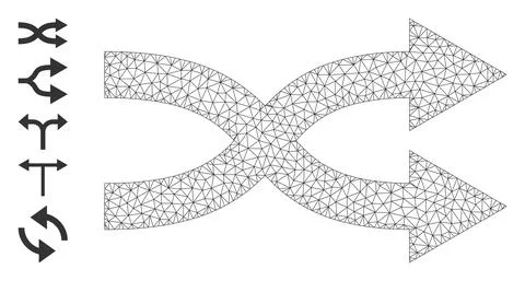 Polygonal Network Shuffle Arrows Right Icon with Simple Pictograms Illustrazione stock