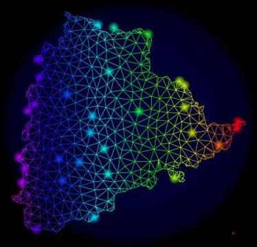 Polygonal Network Spectrum Mesh Vector Map of Telangana State with Color Glow Stock Illustration