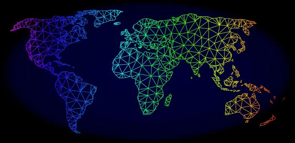 Polygonal Network Spectrum Mesh Vector Map of World Stock Illustration