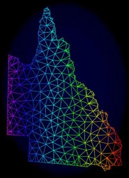 Polygonal Network Spectrum Mesh Vector Map of Australian Queensland Illustrazione stock