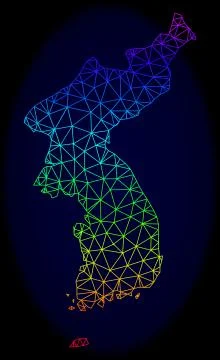Polygonal Network Spectrum Mesh Vector Map of Korea Stock Illustration
