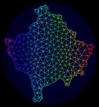Polygonal Network Spectrum Mesh Vector Map of Kosovo Stock Illustration