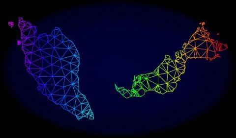 Polygonal Network Spectrum Mesh Vector Map of Malaysia Stock Illustration