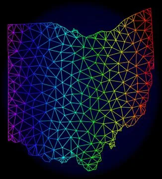 Polygonal Network Spectrum Mesh Vector Map of Ohio State Stock Illustration
