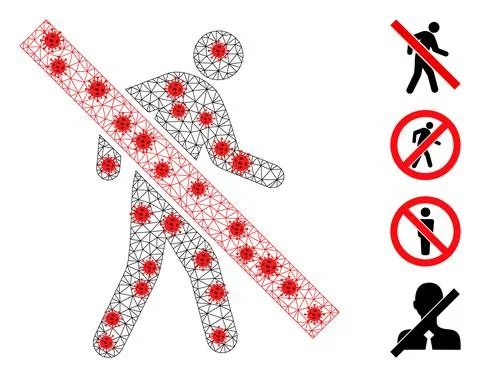 Polygonal Network Stop Walking Pedestrian Pictogram with Virus Elements Ilustración de archivo