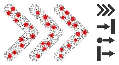 Polygonal Network Triple Arrowhead Right Icon with Covid Centers Stock Illustration