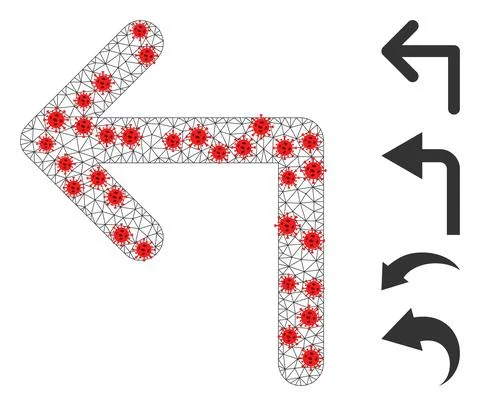 Polygonal Network Turn Left Pictogram with Infectious Elements Illustrazione stock