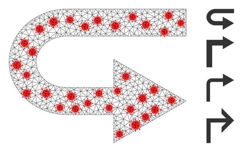 Polygonal Network Turn Right Icon with Covid Elements Illustrazione stock
