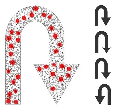 Polygonal Network U Turn Pictogram with Covid Nodes 库存插图