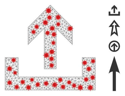 Polygonal Network Upload Icon with Pathogen Nodes Illustrazione stock