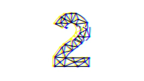 Polygonal number 2 animation with glitch effect on white background Stock Footage 250441205
