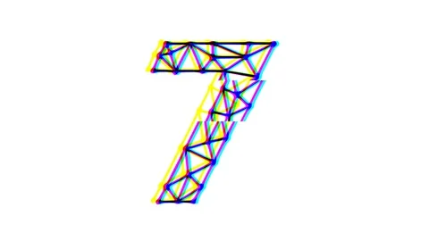 Polygonal number 7 animation with glitch effect on white background Stock Footage 250441161