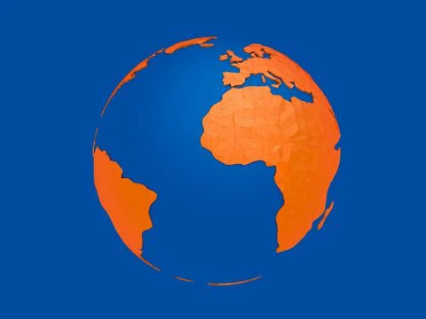 Polygonal planet. 3d render earth globe illustration on blue background. Low Stock Illustration