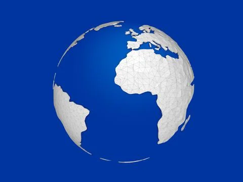 Polygonal planet. 3d render earth globe illustration on blue background Stock Illustration