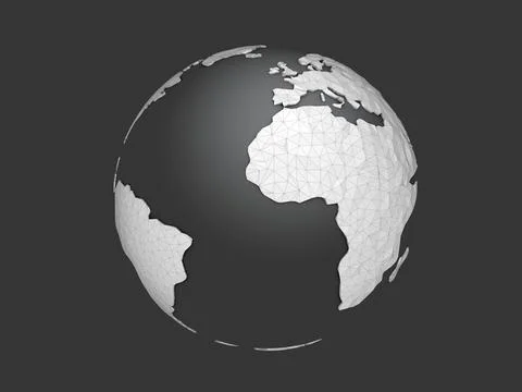 Polygonal planet. 3d render earth globe illustration on dark background Stock Illustration
