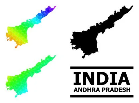 Polygonal Rainbow Map of Andhra Pradesh State with Diagonal Gradient 스톡 일러스트