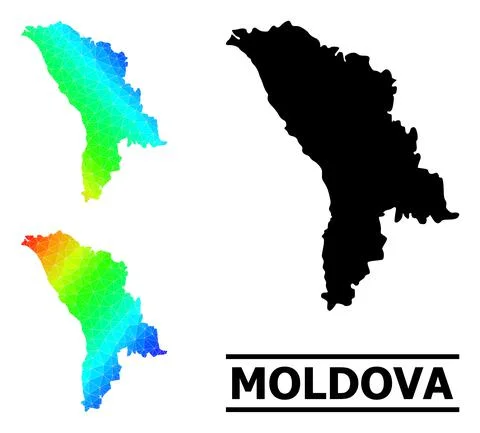 Polygonal Rainbow Map of Moldova with Diagonal Gradient 스톡 일러스트