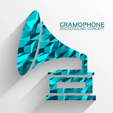 Polygonal retro gramophone vector background concept. Illustrati Stock Illustration