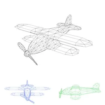 Polygonal retro plane set.Vector outline illustration. Иллюстрация