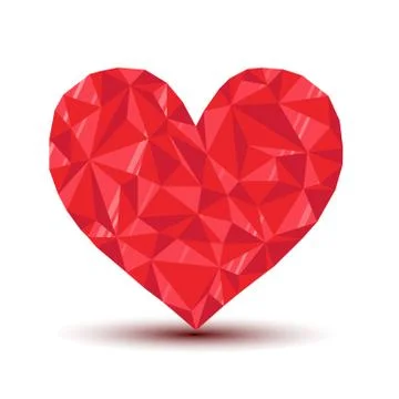 Polygonal ruby heart with reflection and shadow Illustrazione stock