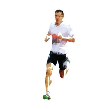 Polygonal running man. Low poly vector runner, front view. Colorful geometric Stock Illustration