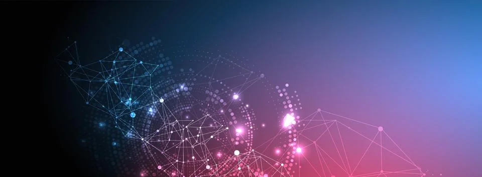 Polygonal science background with connecting dots and lines. Digital data vis Illustrazione stock