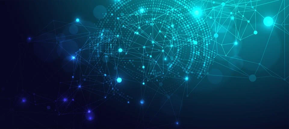 Polygonal science background with connecting dots and lines. Digital data vis Illustrazione stock