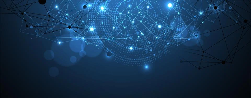 Polygonal science background with connecting dots and lines. Digital data vis Stockillustratie