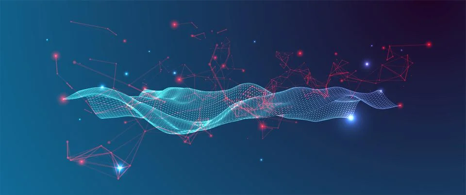 Polygonal science background with connecting dots and lines. Digital data vis Illustrazione stock
