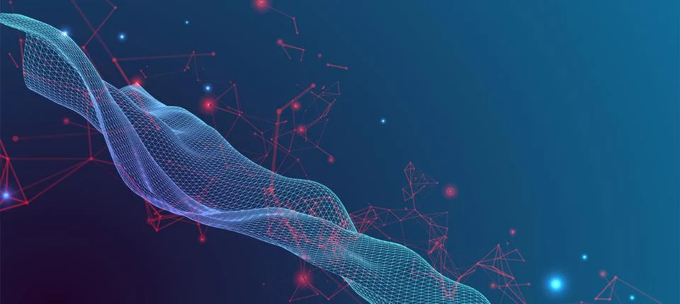 Polygonal science background with connecting dots and lines. Digital data vis 库存插图