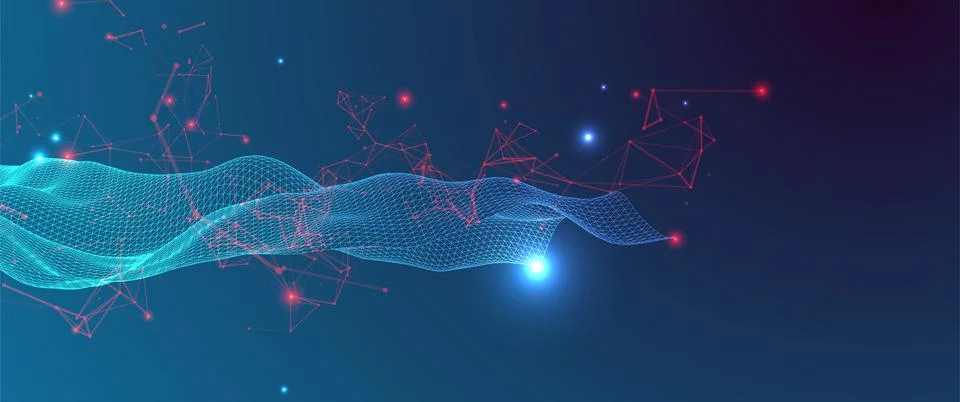 Polygonal science background with connecting dots and lines. Digital data vis Illustrazione stock