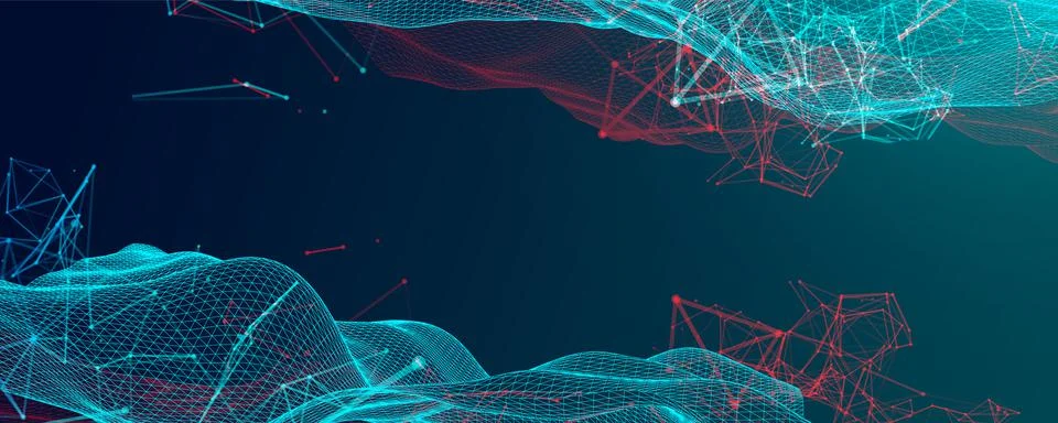 Polygonal science background with connecting dots and lines. Digital data vis 库存插图