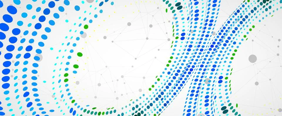 Polygonal science background with connecting dots and lines. Halftone theme.  Illustrazione stock