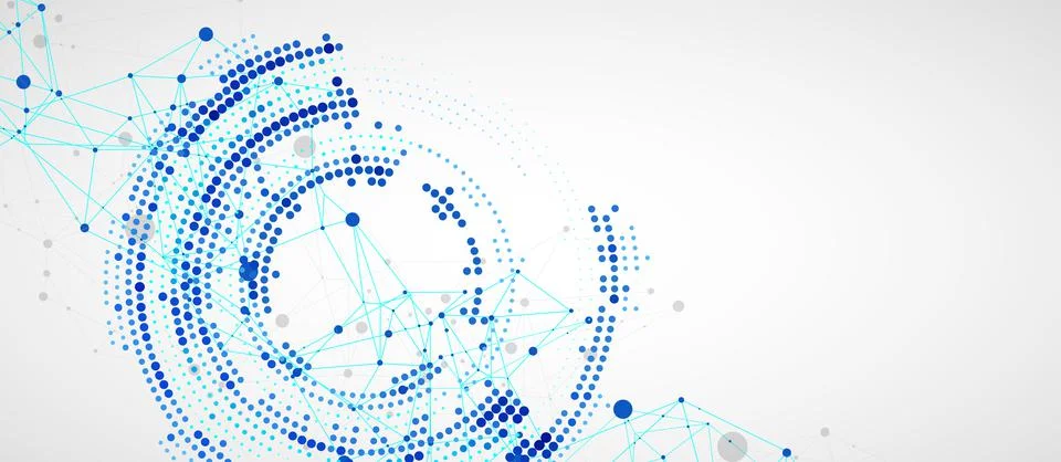 Polygonal science background with connecting dots and lines. Halftone theme.  Stockillustratie