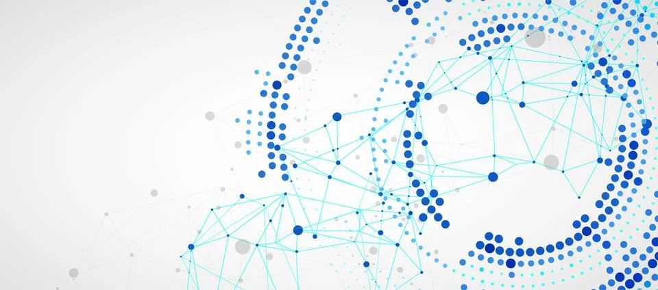 Polygonal science background with connecting dots and lines. Halftone theme.  Illustrazione stock