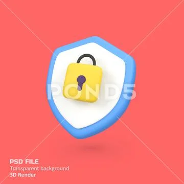 Polygonal shield with lock isolated 3d render icon illustration PSD Template