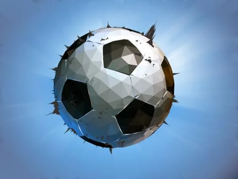 Polygonal soccer ball impact movement on blue background Stock Illustration