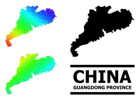 Polygonal Spectral Colored Map of Guangdong Province with Diagonal Gradient Stock Illustration