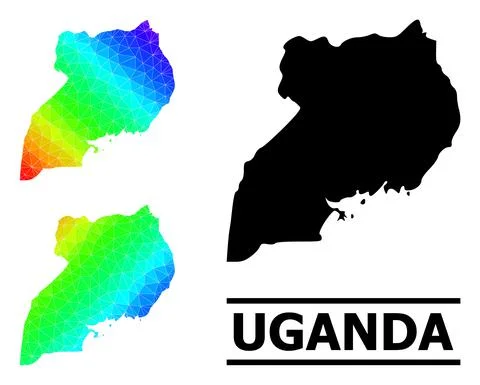 Polygonal Spectrum Map of Uganda with Diagonal Gradient Stock Illustration