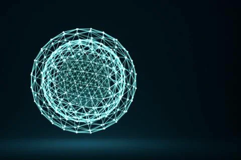 Polygonal sphere with connected lines and dots Illustrazione stock