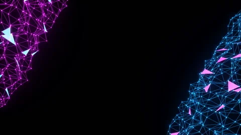 Polygonal structures. Blue and pink polygonal grilles rotate around the corners Stockbeeldmateriaal 127708806