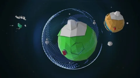 Polygonal style colored planets in alpha channel over dark background. Stock Footage 125650306