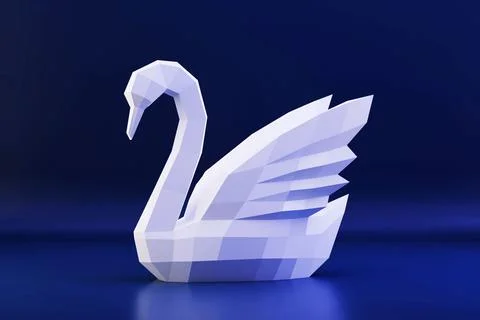 Polygonal Swan on blue backdrop, 3d rendering Stock Illustration